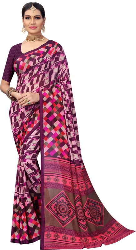 Geometric Print Bollywood Georgette Saree  (Purple)