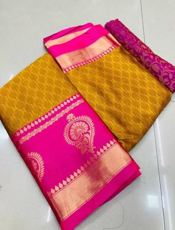 Woven Kanjivaram Art Silk, Cotton Silk Saree  (Gold)
