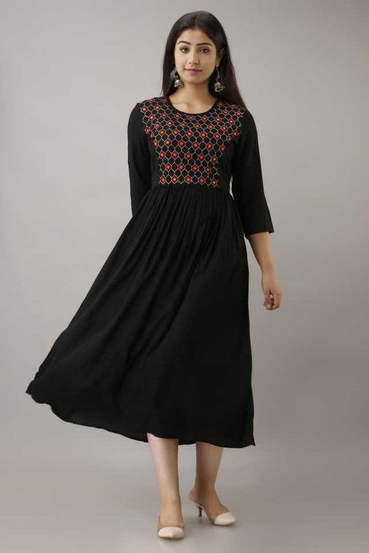 Women Embroidered Kurta  (Multicolor, Black)