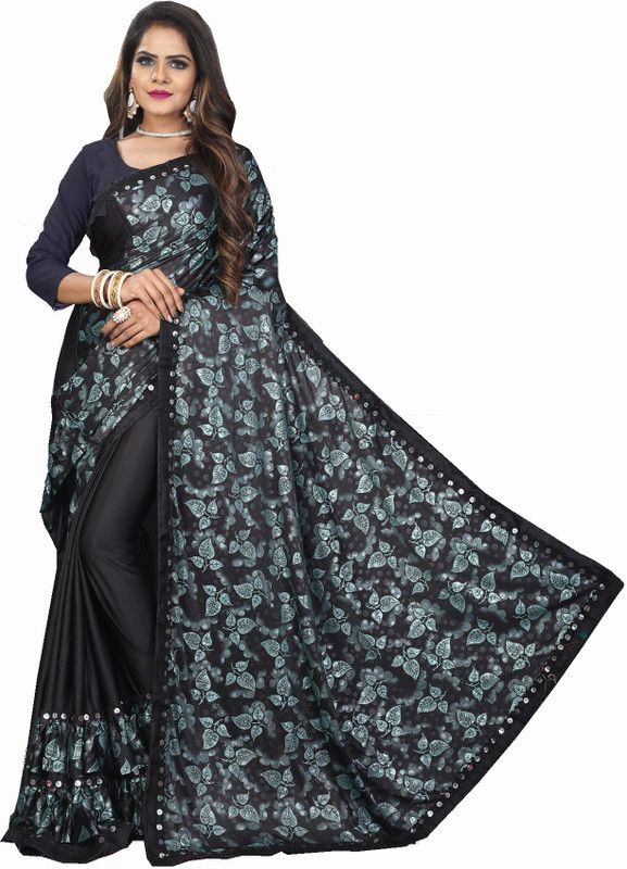 Embellished Bollywood Lycra Blend Saree  (Black, Grey)