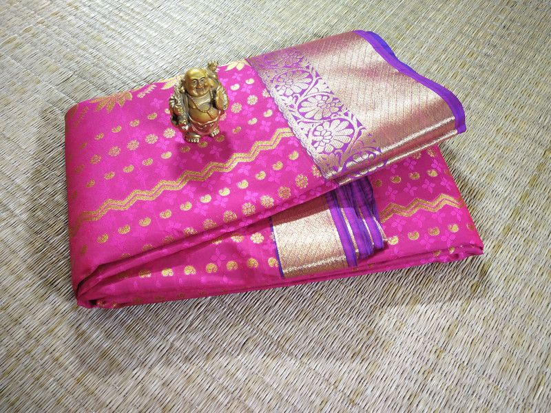 Kanjivaram Art Silk Saree  (Pink, Purple)