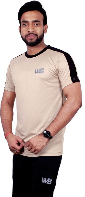 Men Colorblock Round Neck Polyester Black, Pink T-Shirt