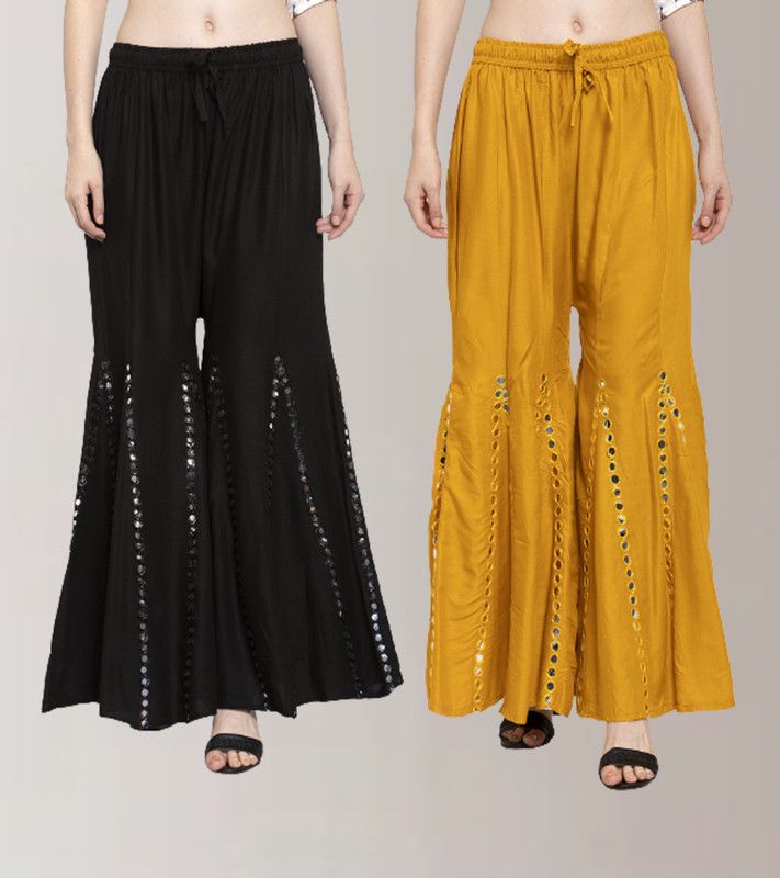 Pack of 2 Women Relaxed Black Viscose Rayon Trousers