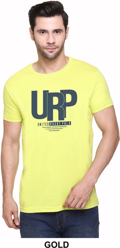 Men Printed Round Neck Polyester Gold T-Shirt