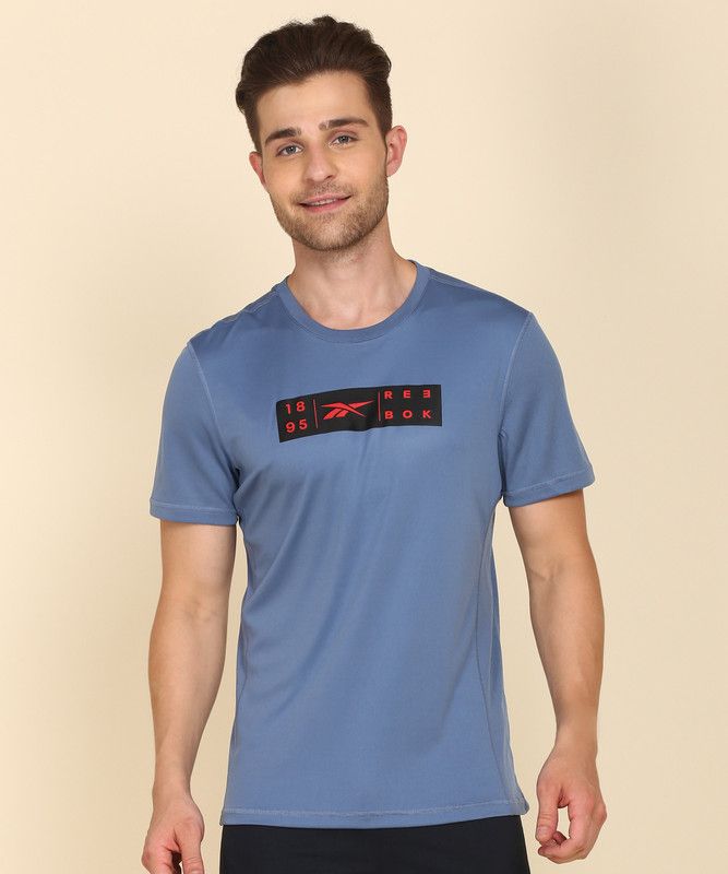 RBK PRIME TEE Men Printed Round Neck Polyester Blue T-Shirt