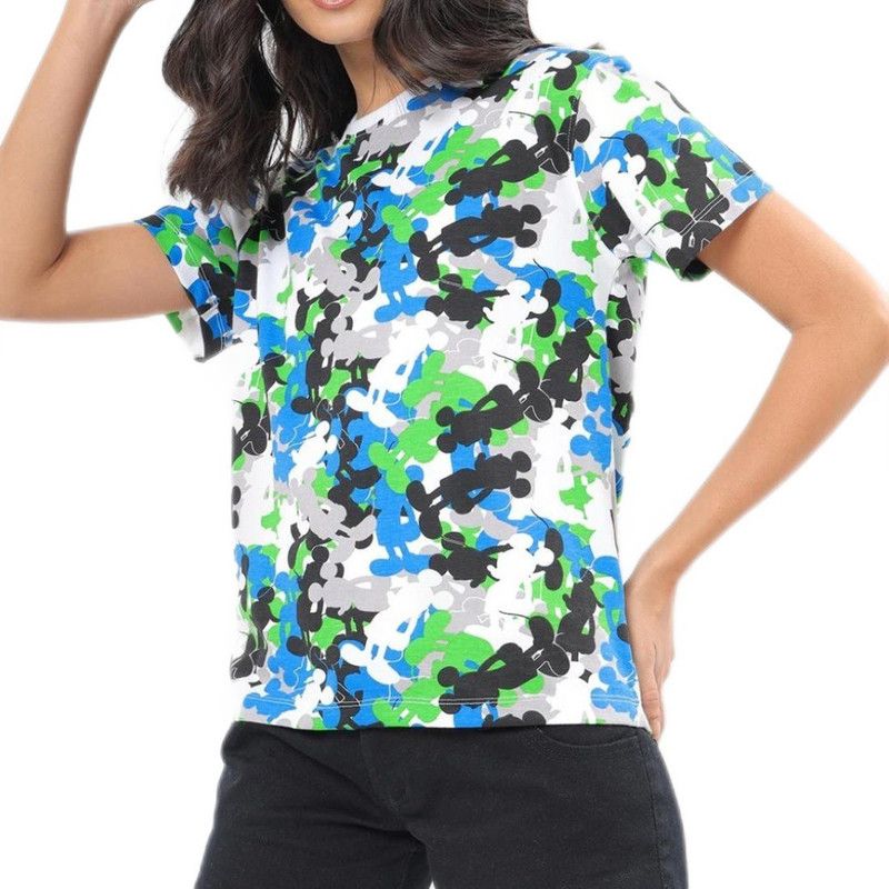 T-shirt Women Printed Round Neck Pure Cotton Multicolor T-Shirt
