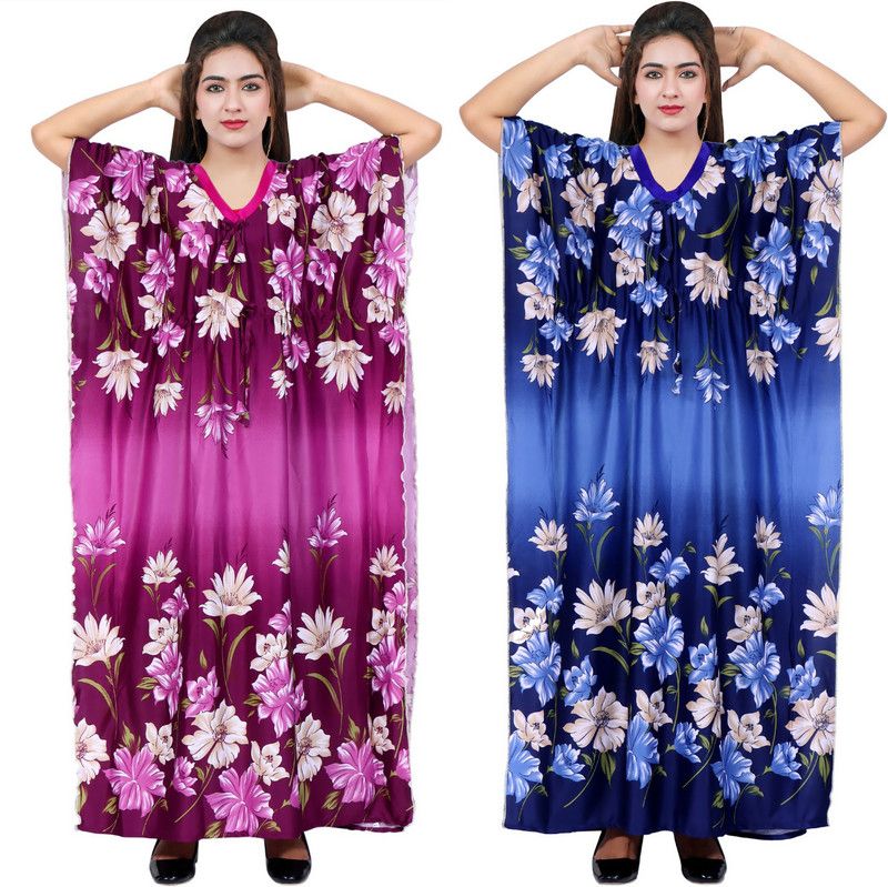 Women Nighty Set  (Purple, Blue)