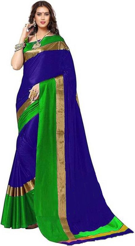 Woven Ganga Jamuna Cotton Silk Saree  (Green, Blue)