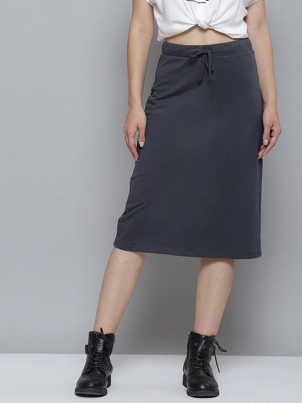 Women Solid Straight Dark Blue Skirt