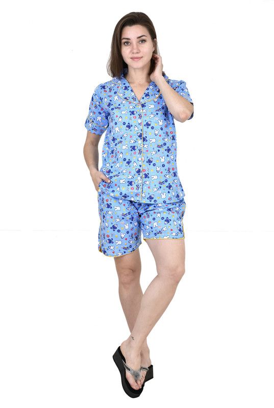 Girls Top & Shorts Set Blue Printed