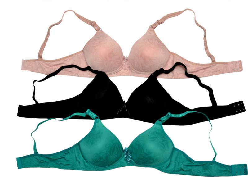 Pack of 3 Women Full Coverage Lightly Padded Bra  (Green, Pink, Black)