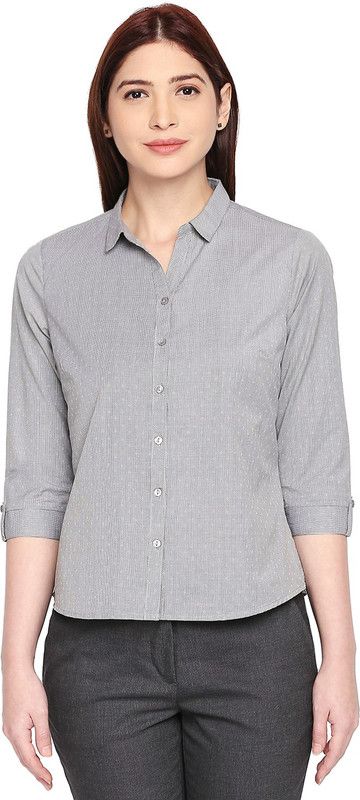 Women Regular Fit Self Design Slim Collar Casual Shirt