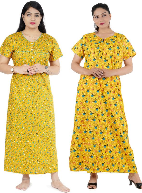 Pack of 2 Women Nighty Set  (Yellow)