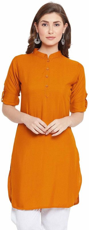 Women Solid Viscose Rayon Pathani Kurta  (Orange)