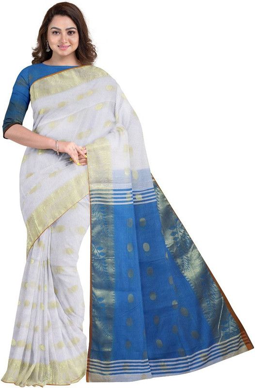 Self Design Daily Wear Cotton Silk Saree  (White)