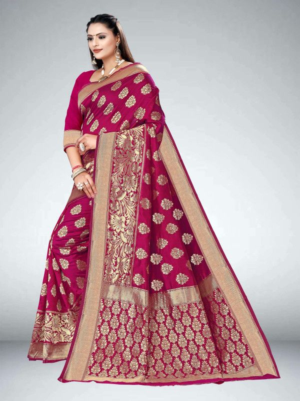 Self Design, Woven Kanjivaram Jacquard, Art Silk Saree  (Pink)