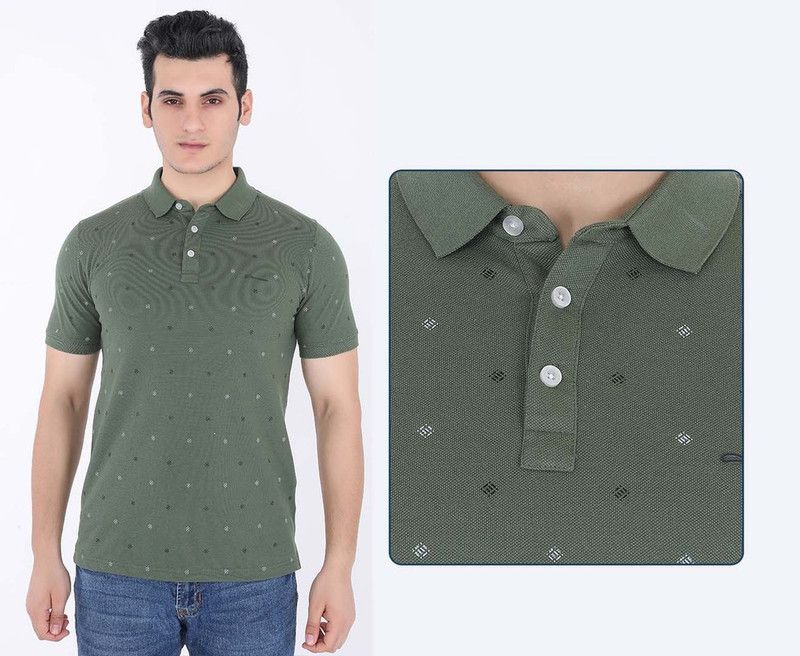 Polka Print Men Green T-Shirt