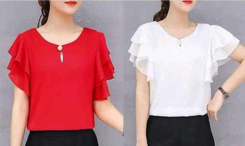 Pack of 2 Casual Bell Sleeves Solid Women Multicolor Top