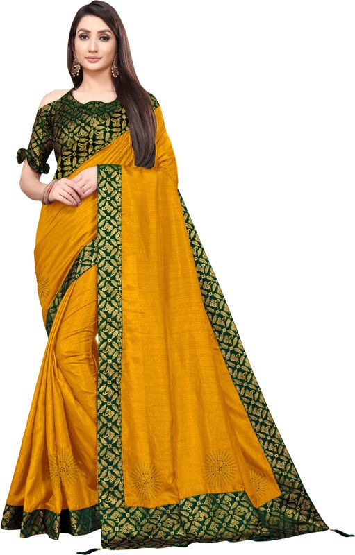 Embellished, Solid/Plain Banarasi Pure Silk, Art Silk Saree  (Yellow)