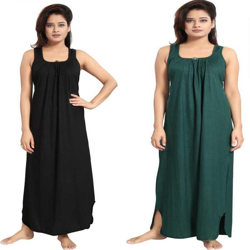 Pack of 2 Women Nighty  (Dark Green, Black)