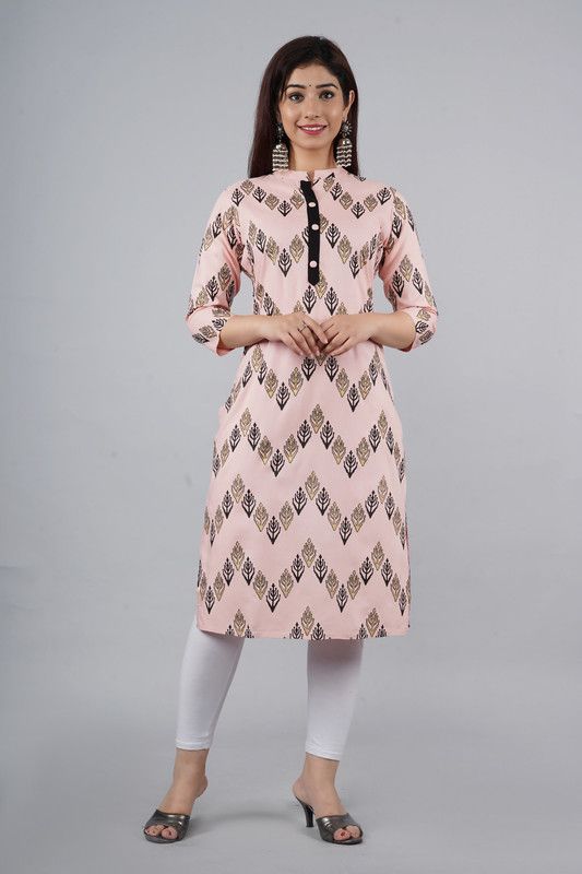 Women Printed Viscose Rayon Straight Kurta  (Brown)