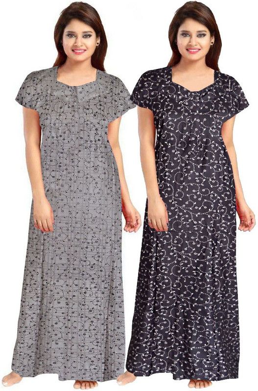 Women Night Dress  (Grey, Blue)