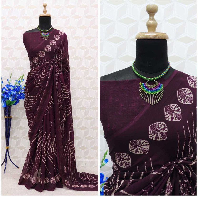 Printed Bhagalpuri Georgette Saree  (Purple)
