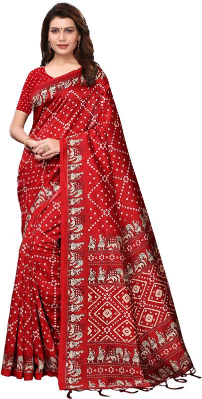 Printed, Dyed Bollywood Art Silk Saree  (Red)