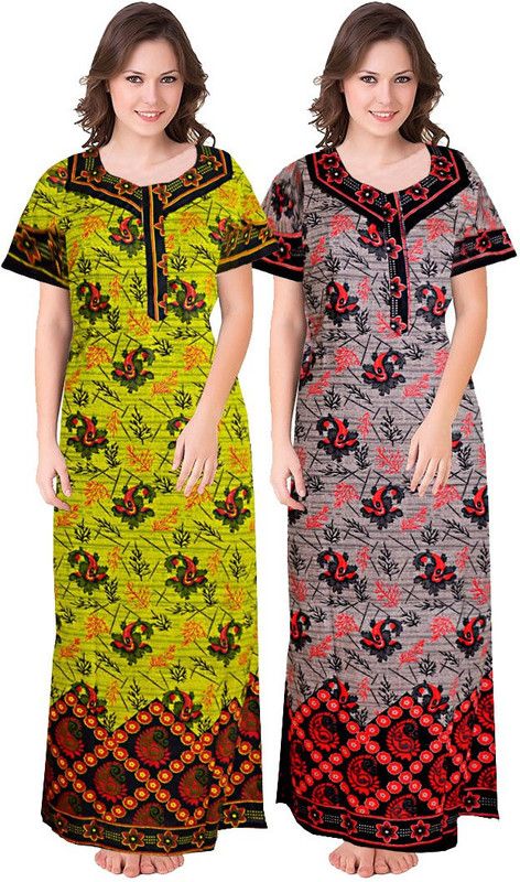 Women Night Dress  (Green, Grey)