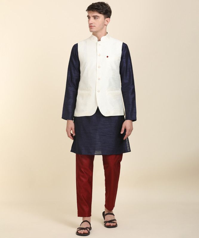 Men Kurta, Ethnic Jacket and Pyjama Set Polyester