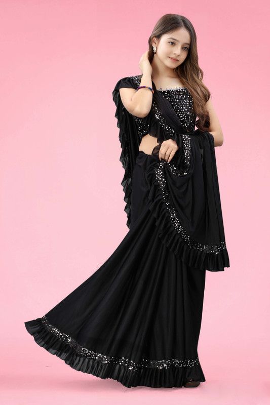 Bollywood Lycra Blend Saree  (Black)