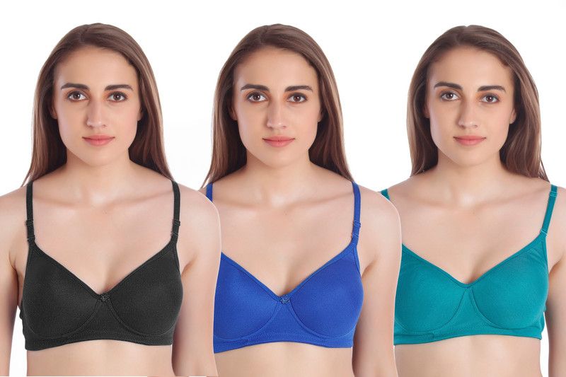 Seamless Women Full Coverage Lightly Padded Bra  (Green, Blue, Black)