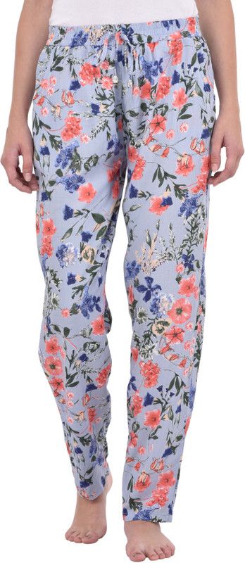 Women Slim Fit Light Blue Cotton Blend Trousers