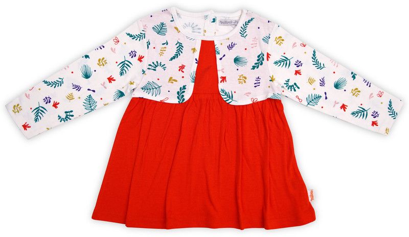 Girls Above Knee Casual Dress  (Red, Full Sleeve)