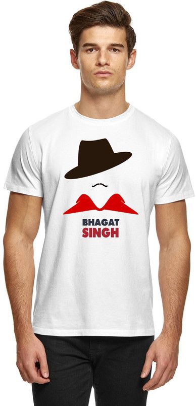 Broyz Bhagat singh Round Neck White T-Shirt Men Printed Round Neck Polyester White T-Shirt
