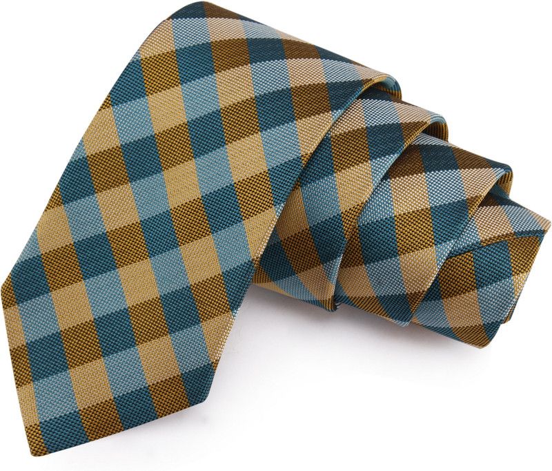 PELUCHE Snazzy Yellow & Blue Colored Microfiber Neck Checkered Men Tie