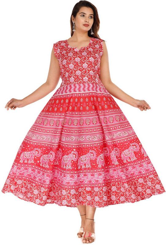 Women Maxi Pink, White Dress