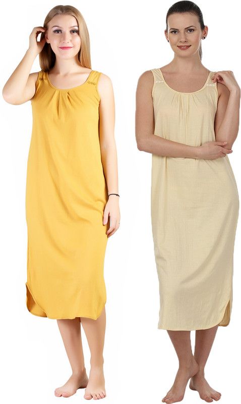 Pack of 2 Women Chemise  (Beige, Yellow)