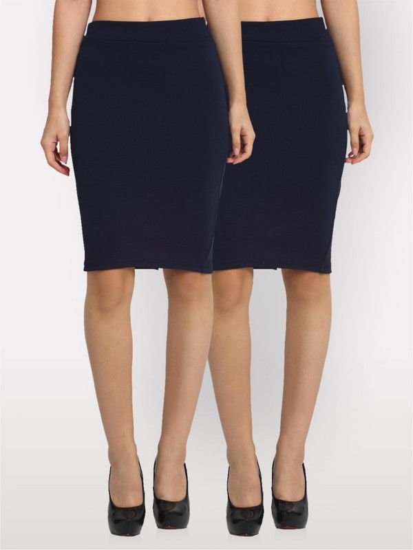 Women Solid Pencil Blue Skirt
