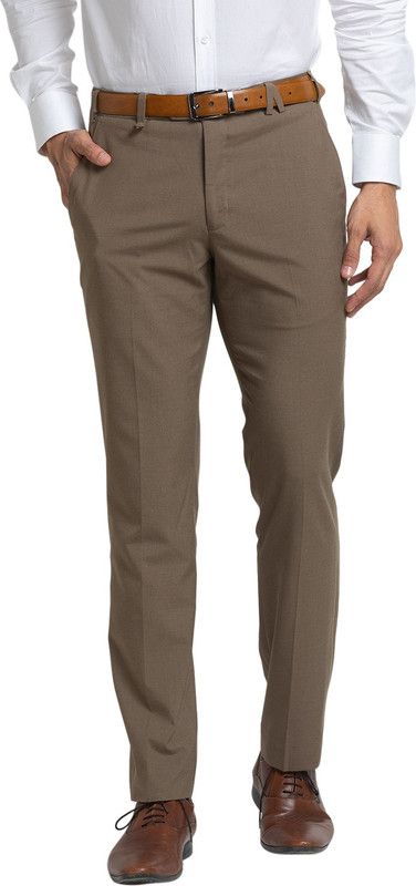 Men Skinny Fit Brown Polycotton Trousers
