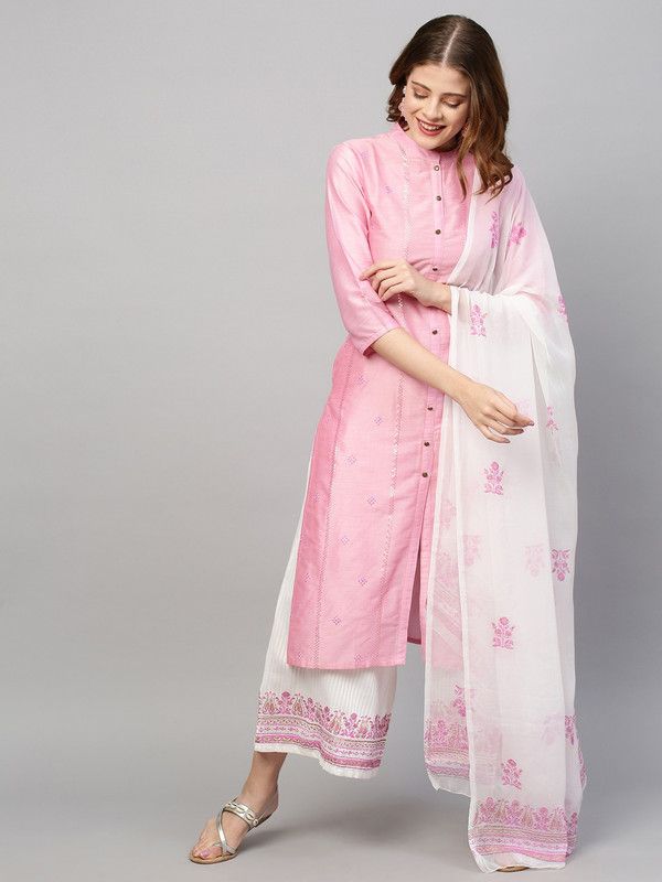 Women Kurta and Palazzo Set Cotton Silk