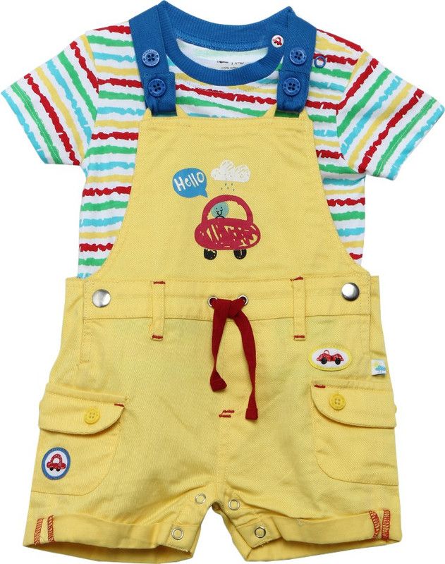 Dungaree For Boys Solid Cotton Blend  (Yellow, Pack of 1)