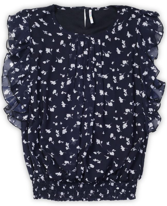 Girls Casual Poly Georgette Blouson Top  (Dark Blue, Pack of 1)
