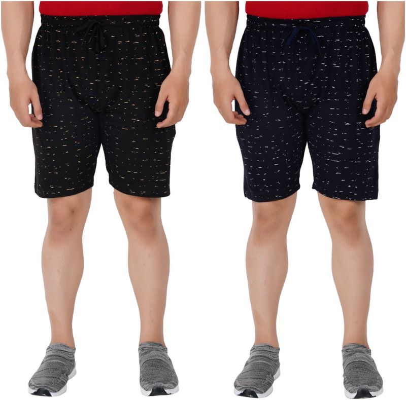 Pack of 2 Printed Men Black, Dark Blue Bermuda Shorts