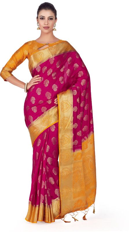 Embellished Kanjivaram Art Silk Saree  (Pink)