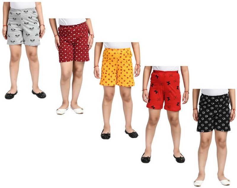 Short For Girls Casual Printed Pure Cotton  (Multicolor, Pack of 5)