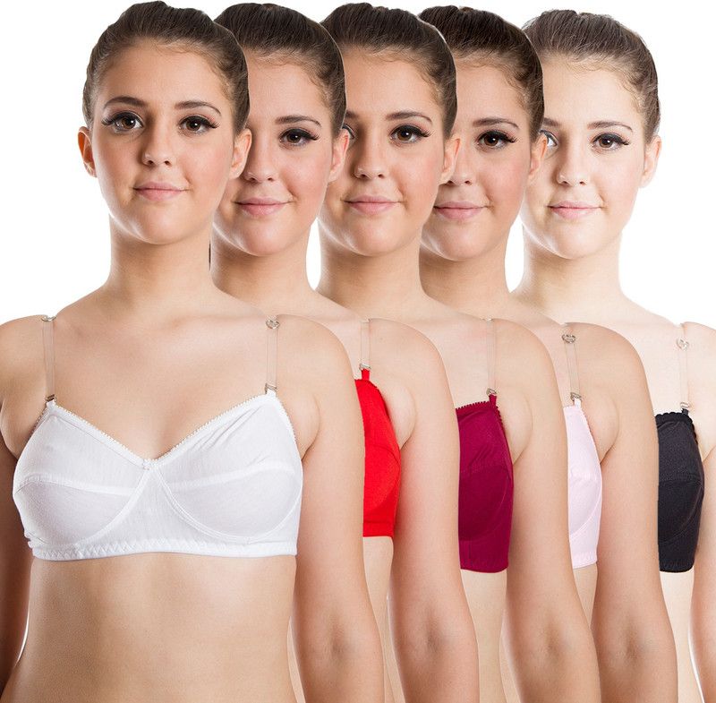 Pack of 5 Women Bralette Non Padded Bra  (Red, White, Maroon, Pink, Black)