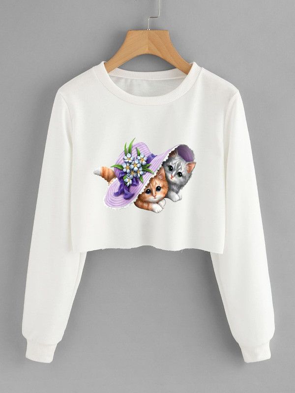 Women Graphic Print Round Neck Viscose Rayon White T-Shirt