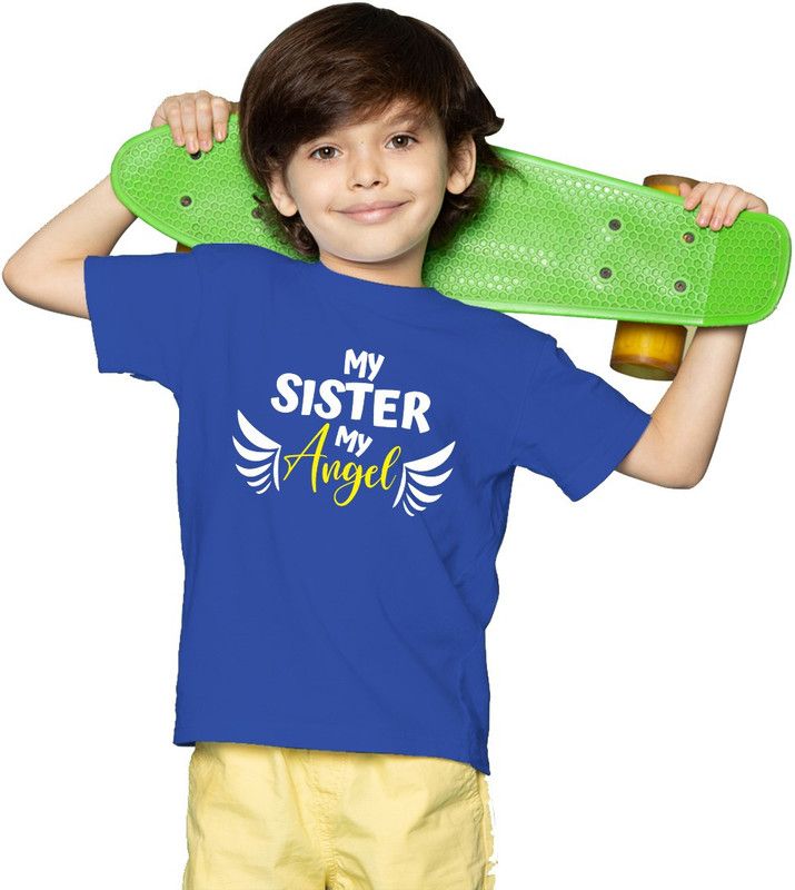 Boys Typography Pure Cotton T Shirt  (Light Blue, Pack of 1)