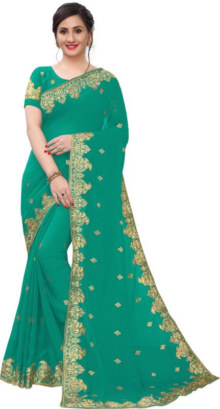 Dyed Bollywood Silk Blend Saree  (Light Blue)